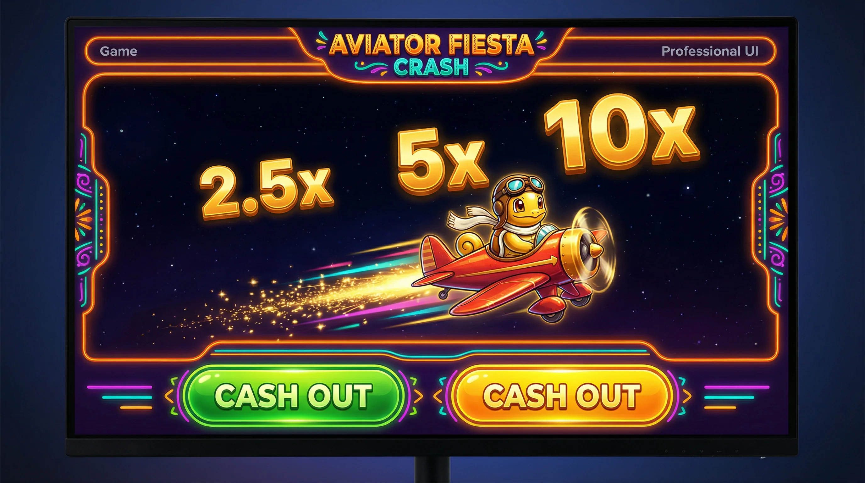 Juego Aviator con tortuga dorada piloto y multiplicadores crecientes