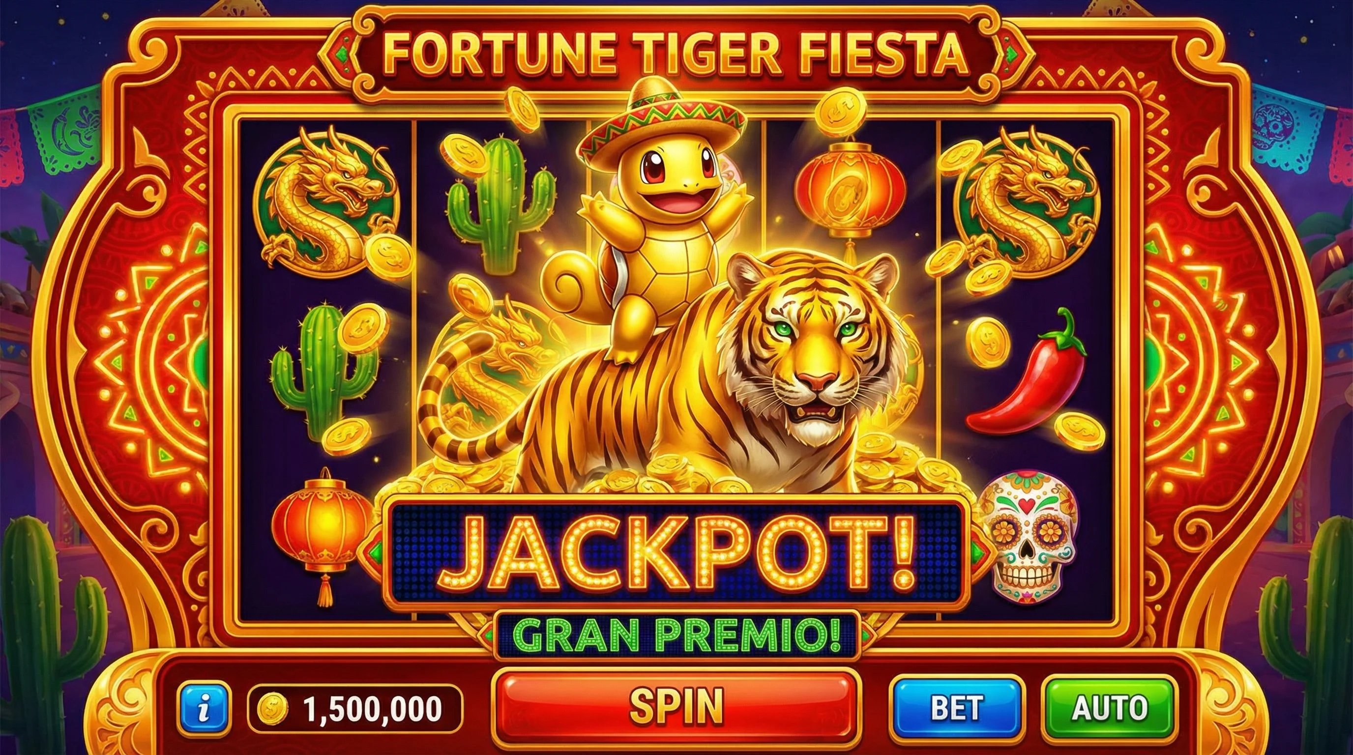 Fortune Tiger Fiesta - Tragamonedas popular con tortuga dorada y tigre