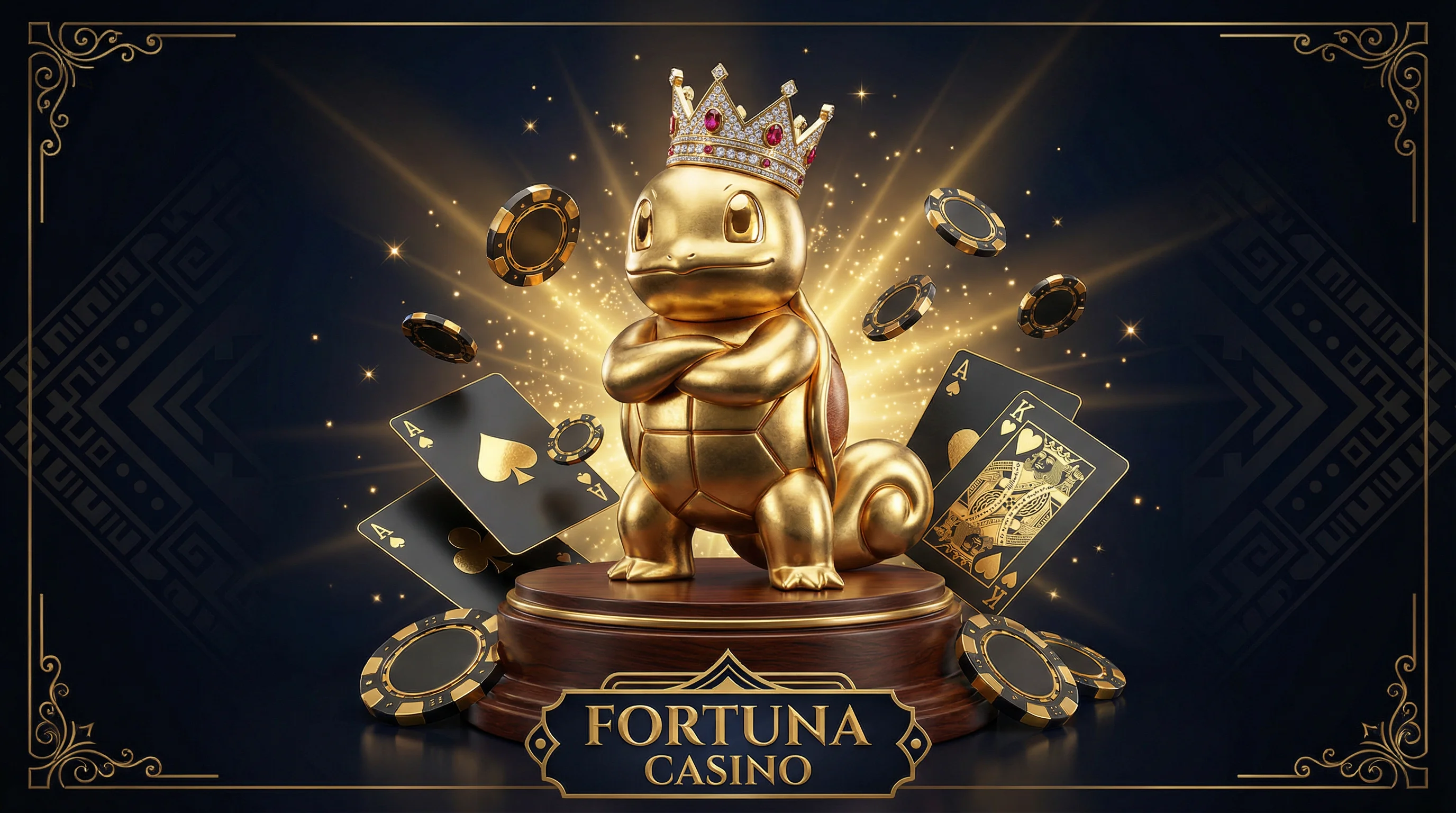 Tortuga Dorada de Poker Stars México con fichas de casino y cartas