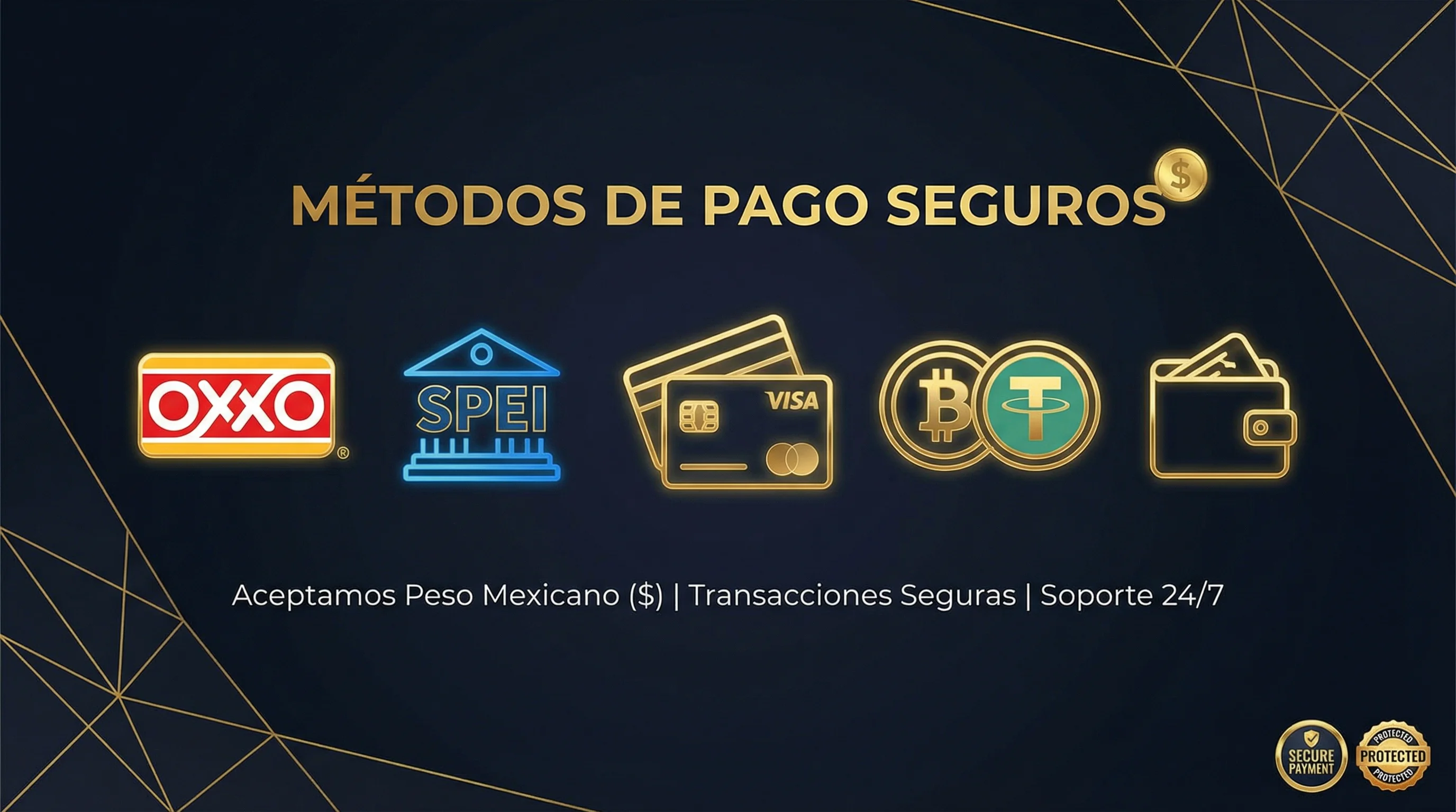 Métodos de pago: OXXO, SPEI, tarjetas, criptomonedas
